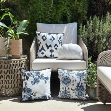 Imagem de Kit 4 Capas Almofadas Impermeáveis Ikat, Flores, Floral Azul e Concha 