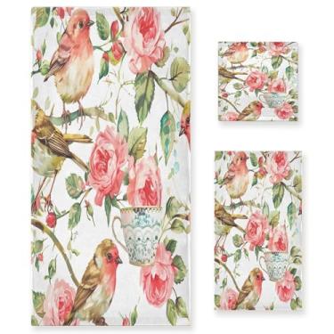 Imagem de xigua Beautiful Birds Conjunto de toalhas de banheiro absorvente macio 3 peças toalha de banho toalha de mão toalhas decorativas para banheiro, academia, hotel, praia, piscina