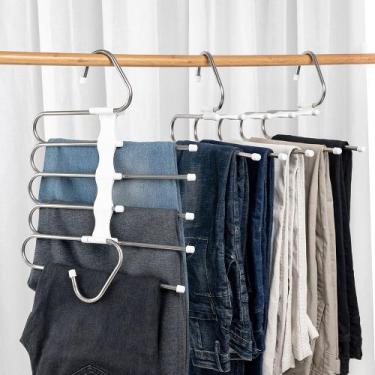 Imagem de Kit 10 Cabides 5 Em 1 Aço Para Arara E Guardaroupa Prateado - Âmbito D