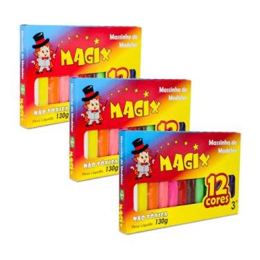 Imagem de Kit 3 Massinha De Modelar 12 Cores Magix 130g Multicolor - MAGIX KIDS