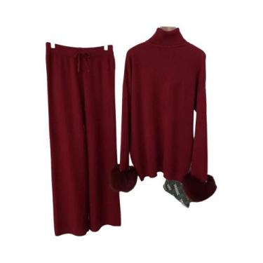 Imagem de Conjunto Feminino De Suéter Com Punhos De Pele De Raposa Natural E Cal