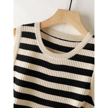 Imagem de Top De Listras Feminino Para O Verão, Confeccionado Em Malha Macia, Se
