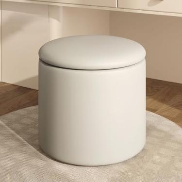 Imagem de Banco otomano rosa de luxo - Cadeira de maquiagem com moldura de madeira maciça com armazenamento oculto, banquinho redondo para quarto, sala de estar, entrada - Mobiliário elegante e funcional