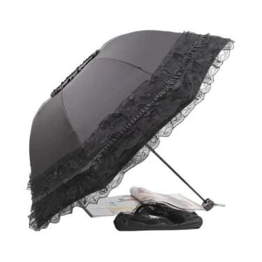 Imagem de Guarda-chuva Dobrável Vintage Gótico Lolita Com Renda, Proteção Anti-U