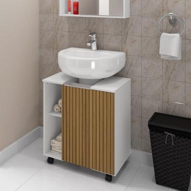 Imagem de Gabinete Para Banheiro Pequin Bechara 2075554 Banheiro Branco/ripado - Ofertamo