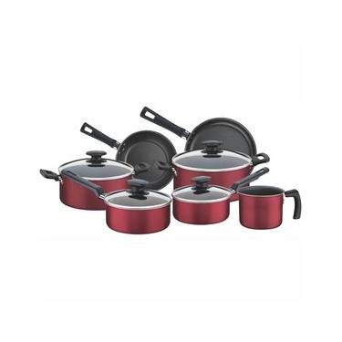 Imagem de Conjunto de Panelas Tramontina Bergamo com Revestimento Antiaderente Vermelho  7 Peças
