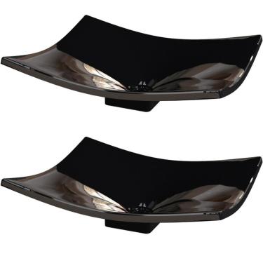 Imagem de Kit 02 Cubas De Apoio Banheiro Lavabo C01 Folha F44 Preto