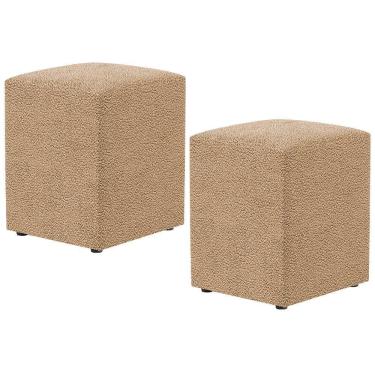 Imagem de Kit 02 Puffs Quadrado Decorativo Sala De Estar L02 Bouclê Mostarda