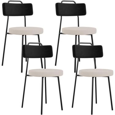 Imagem de Kit 04 Cadeiras Decorativa Estofada Sala De Jantar Barcelona L02 Couríssimo Preto Linho Bege - Lyam