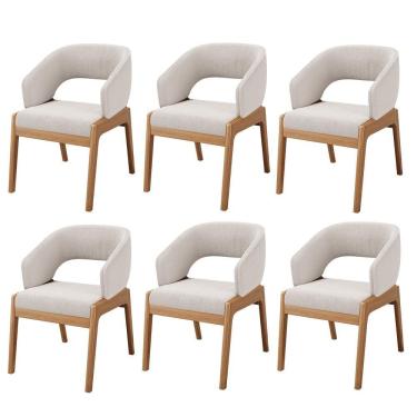 Imagem de Kit 06 Cadeiras De Jantar E Estar Living Estofada Lince L02 Bouclê Cru - Lyam Decor