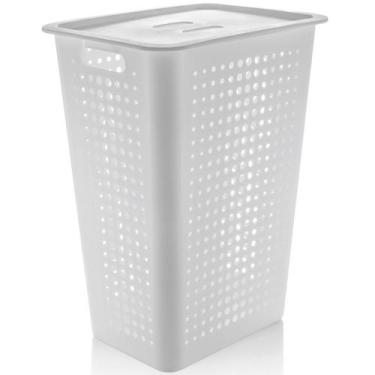 Imagem de Cesto Para Roupas Organizador Lavanderia 47 Litros Plástico, Branco