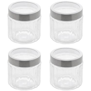 Imagem de Jogo 4 Potes Redondos de Vidro com Tampas em Aço Inox 870ml Sydney Lyo