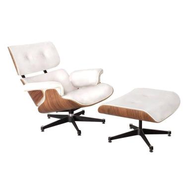 Imagem de Poltrona Para Leitura Charles Eames Com Puff Couro Branco