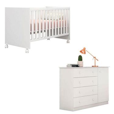 Imagem de Berço Doce Sonho E Cômoda Infantil Helena Branco Brilho - Phoenix