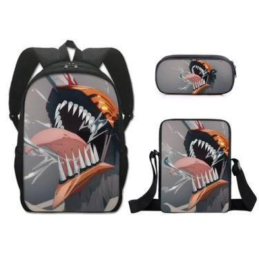 Imagem de Conjunto de mochilas, 3 peças, motosserras, Mans Anime School, com bol