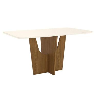 Imagem de Mesa De Jantar Vértice 160 Cm Canto Arredondado Com Vidro Nature Off White - Henn