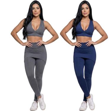 Imagem de KIT 2 Conjunto Top Bojo e Calça Saia Vekyo Tapa Bumbum Roupa Para Academia Moda Fitness Musculação-Feminino