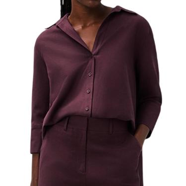 Imagem de Camisa Feminina Hering Manga 7/8 Linho Bordô Ameixa K5V96QS-Feminino