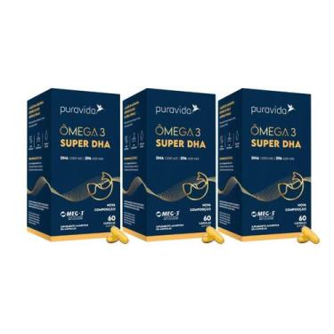 Imagem de 3x Ômega 3 Super Dha 1000mg Puravida 60 Cápsulas