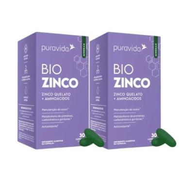 Imagem de 2x Bio Zinco Pura Vida Zinco Quelado Aminoácidos 30 Cápsulas - Puravid