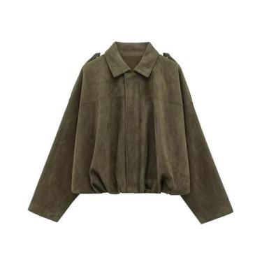 Imagem de Jaqueta Bomber Feminina Oversized De Camurça Acolchoada Estilo Colegia