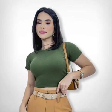 Imagem de Cropped Blusinha Feminina Ribana Manga Curta Tendencia Top - SWISS BOU