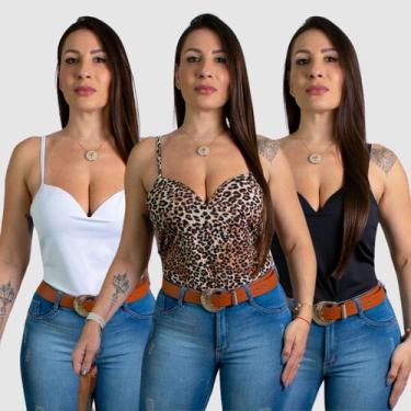 Imagem de Kit 3 Blusa Blusinha Regata Suplex Basica Decote V  - SWISS BOUTIQUE, 