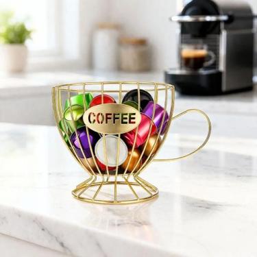 Imagem de Porta Cápsulas de Café Xícara Dourado Dispenser Em Metal - KeHome