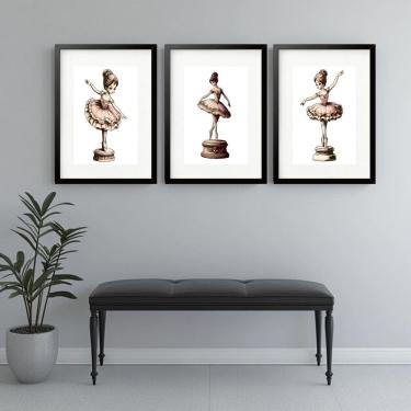 Imagem de Kit 3 Quadros Grandes Bailarinas Caixinha de Música - 60x48cm