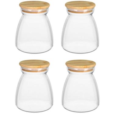 Imagem de KIT 4 POTE MANTIMENTOS HOME&CO COM TAMPA BAMBU BOROSSILICATO 850ml 13x8x8