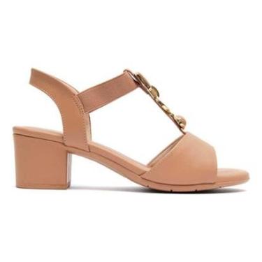 Imagem de Sandália Comfortflex 24-57402 Feminina Salto Médio com Enfeite Dourado-Feminino