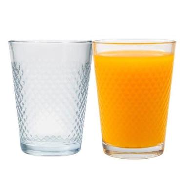 Imagem de Jogo 2 Copo De Vidro 200ml Suco Refrigerante água Diamond Cut Fratelli