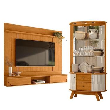 Imagem de Painel para Tv Aura Cinamomo com Cristaleira Moss Cinamomo Off White -