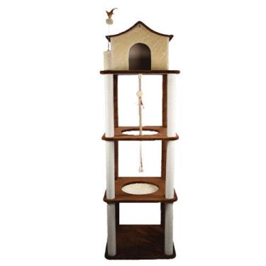 Imagem de Arranhador Grande Brinquedo Pet Para Gatos Torre 4 Andares + Casinha A
