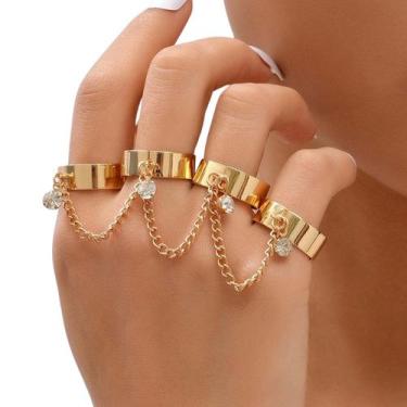 Imagem de Corrente Anel Dedo Acessório Dourado Luxo Moda Mulher - anjo da mamãe,