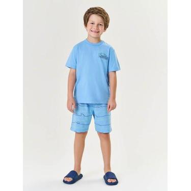 Imagem de Pijama Infantil Menino Camiseta E Bermuda Tubarão Azul Divertto, Azul,