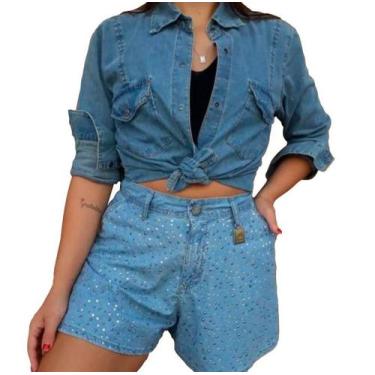Imagem de Camisa Jeans Feminina Bolso Inclinado Manga Longa - Degrant, P, Gumbo