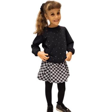 Imagem de Conjunto inverno infantil feminino blusão moletom e shorts saia com pr