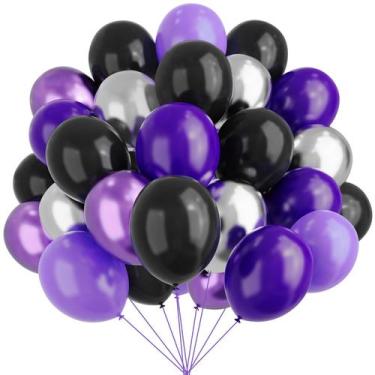 Imagem de Balões de Látex Roxo, Preto e Prata YMSZ - 67 Unidades de 30cm para Fe