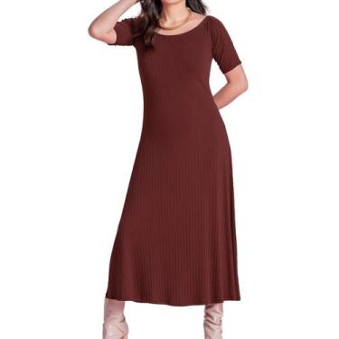 Imagem de Vestido feminino midi canelado - marialícia -, M, Marrom