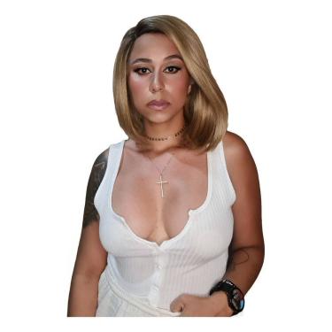 Imagem de Lace Front Loira Lisa Yaki Curta Fibra Futura 35 Cm