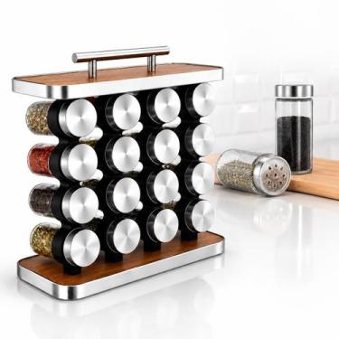Imagem de Porta Temperos Giratório 16 Potes de Vidro 80ml com Tampa Inox Organiz