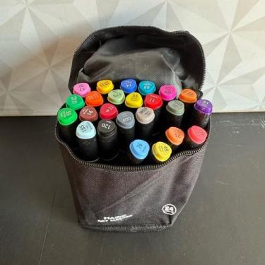 Imagem de Kit canetinha de colorir com bolsa 24 pecas colorida alça marcador art