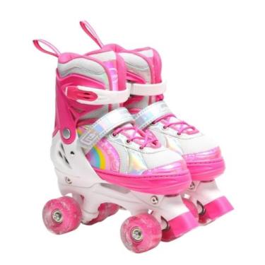 Imagem de Patins Infantil 4 Rodas ARCO IRIS Com Luz De Led Top Patins Criança Me