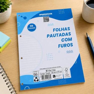 Imagem de Folha Pautada Para Fichário 96 Folhas Com Furos - ANIMATIVA
