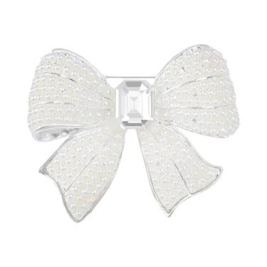Imagem de Broche De Laço Com Pérolas E Strass Para Mulheres, Acessório De Joalhe
