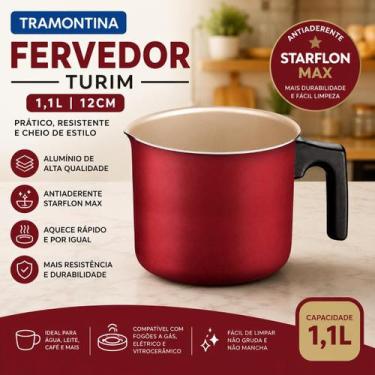 Imagem de Fervedor Tramontina Turim Vermelho Alumínio 1L Starflon Max 12cm Antia