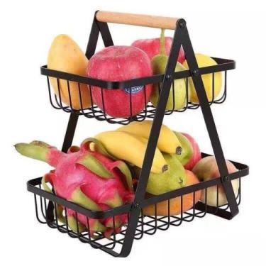 Imagem de Fruteira de Metal Multiuso 2 Andares com Alça em Madeira - Sortida - T