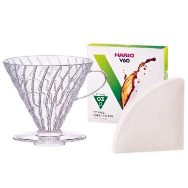 Imagem de Kit Hario V60 03 Coador de Café Acrílico Transparente + 40 Filtros de 