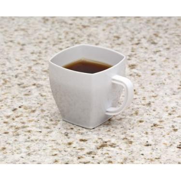 Imagem de zappy Mini canecas de cappuccino de café expresso de 59 g quadradas 24 quilates copos de dose de sobremesa pequenos copos de festa de casamento caneca de plástico descartável (branca)